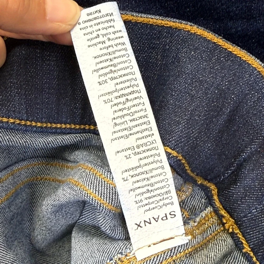Spanx Womens Flare Jeans Dark Wash Blue Pull On Stretch Denim Size Large L/G